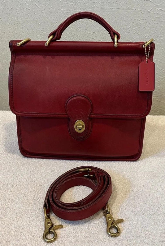 VTG Coach Willis Bag 9927 Dark Red Glove Tanned Leather Crossbody Satchel 1994