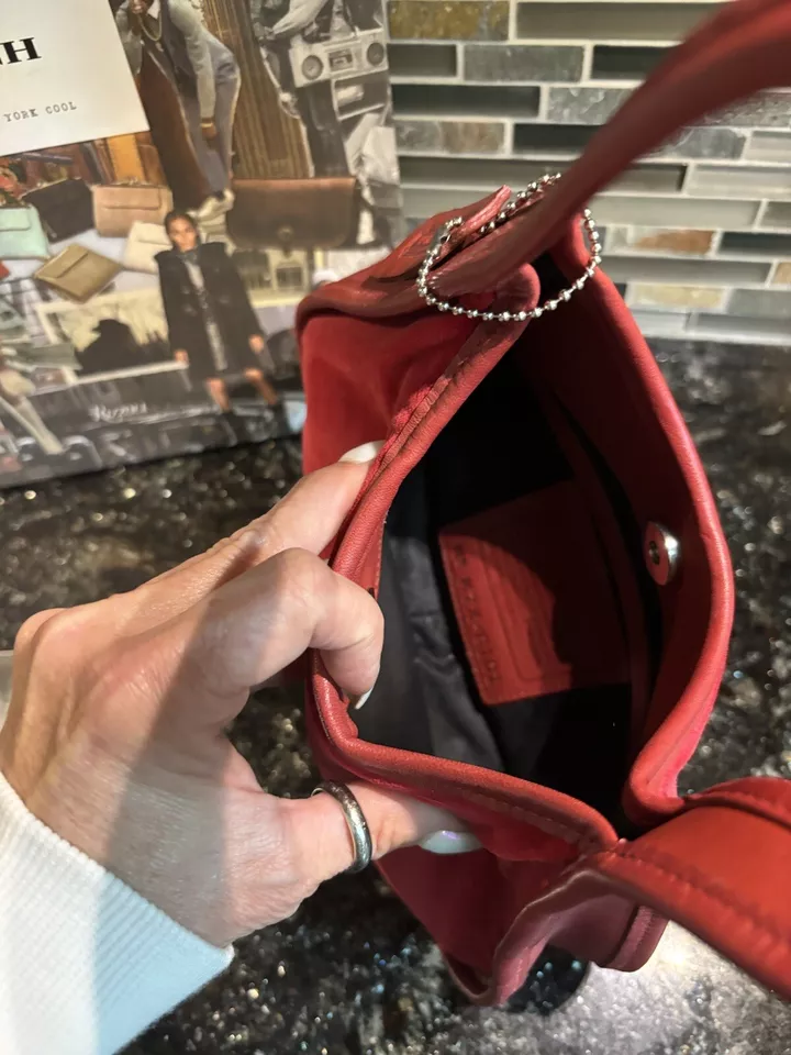 Vintage Coach Red Velvet Leather Ergo Boho Purse RARE