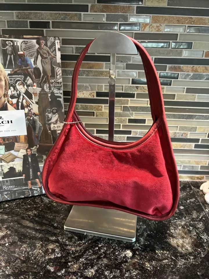 Vintage Coach Red Velvet Leather Ergo Boho Purse RARE