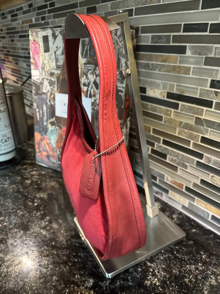 Vintage Coach Red Velvet Leather Ergo Boho Purse RARE