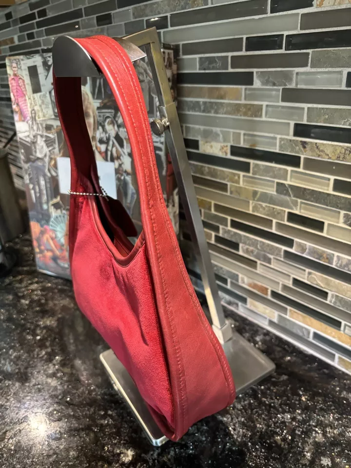 Vintage Coach Red Velvet Leather Ergo Boho Purse RARE
