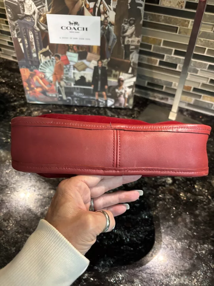 Vintage Coach Red Velvet Leather Ergo Boho Purse RARE