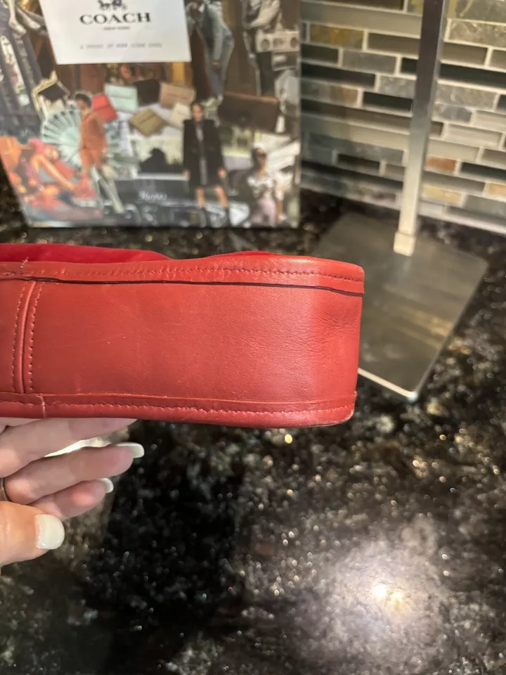 Vintage Coach Red Velvet Leather Ergo Boho Purse RARE