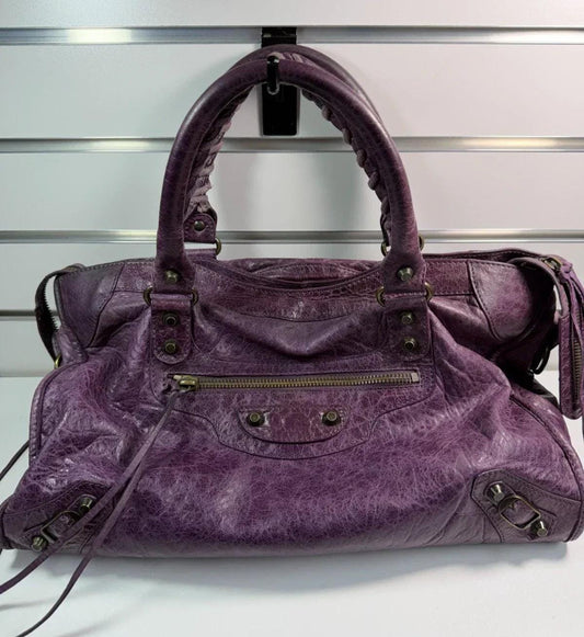 Balenciaga Violet Purple Leather City Bag Vintage Purse
